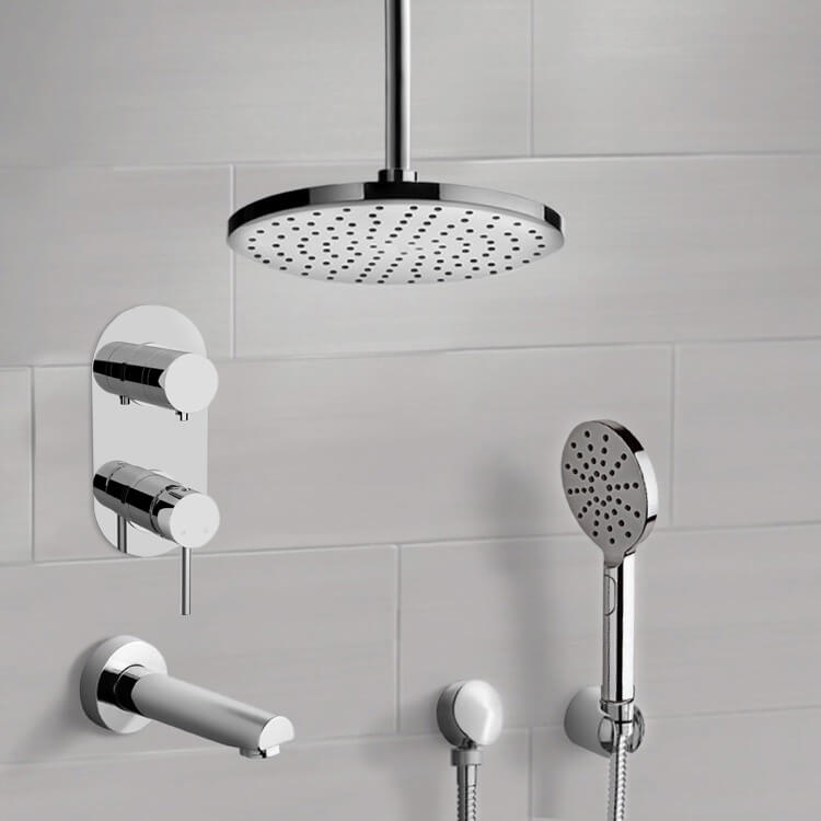 Remer TSH65-8 Chrome Tub and Shower System With 8 Inch Rain Ceiling Shower Head and Hand Shower